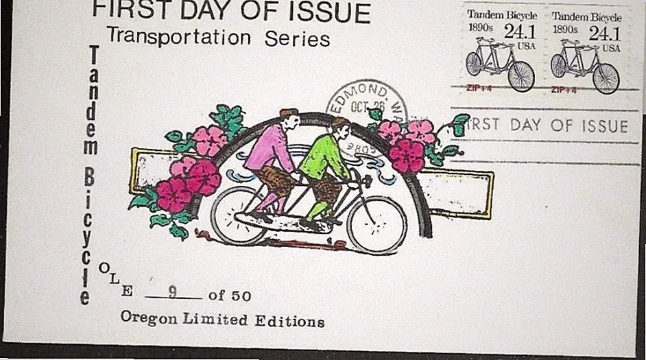 1890s TANDEM BICYCLE TRANSPORTATION COIL 1988 COLE LIMITED EDIT CACHET FDC UNADD