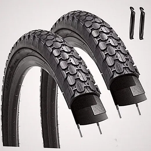 2 Pack 26" x 2.125" Inch Beach Cruiser Bike Tires Pair Black Wall with No Tubes