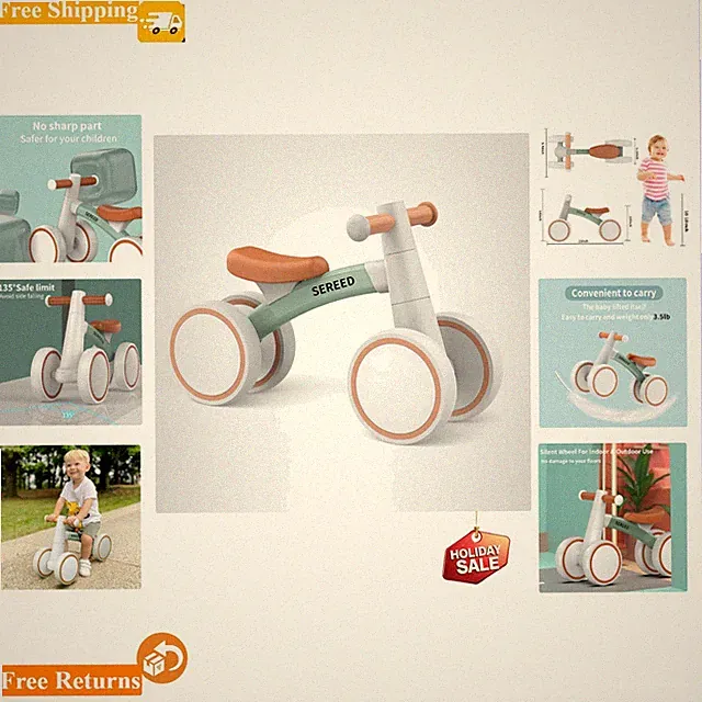 4-Wheel Toddler Balance Bike - Perfect First Birthday Gift for Ages 12-24