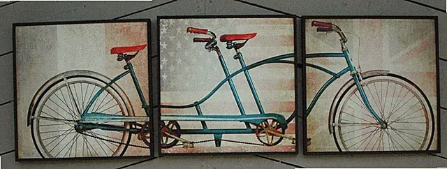 Beautiful Tandem Bicycle Triptych Paris Map Background Signed & Numbered 5/250