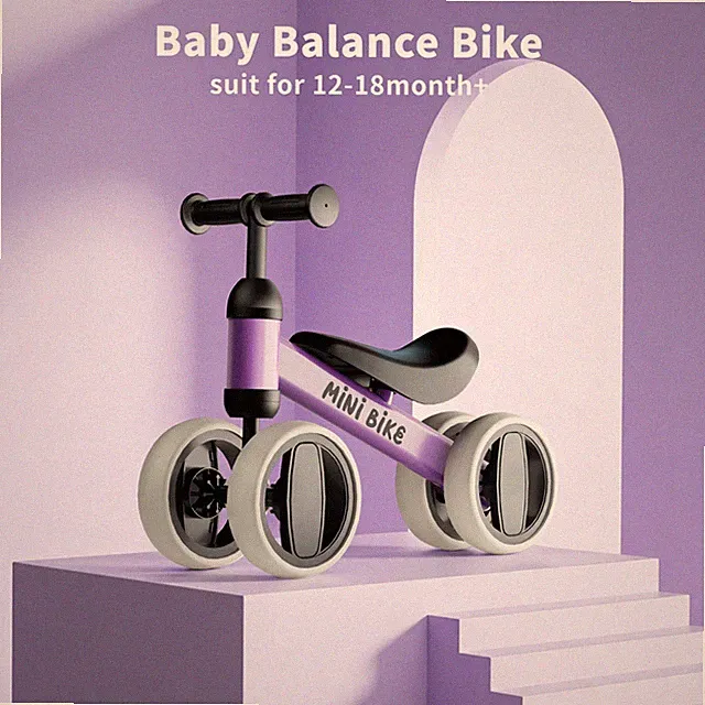 Commugo Baby Balance Bike Children Walker No-Pedal Toddler Toys Rides w/4 Wheels