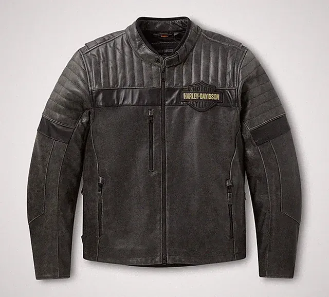 Mens Black H-Davidson Passing Link III Cowhide Leather Motorcycle Biker Jacket