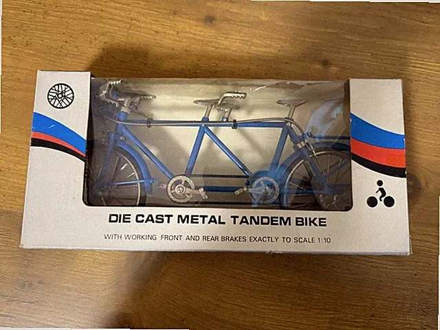 Miniature Tandem Bicycle Die Cast Metal Model 1/10 Scale Blue