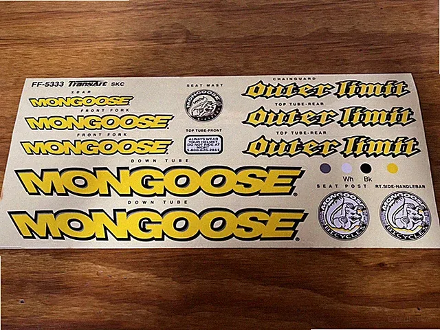 OLD MID SCHOOL MONGOOSE OUTER LIMIT COMPLETE STICKER DECAL SET BMX BIKE NOS