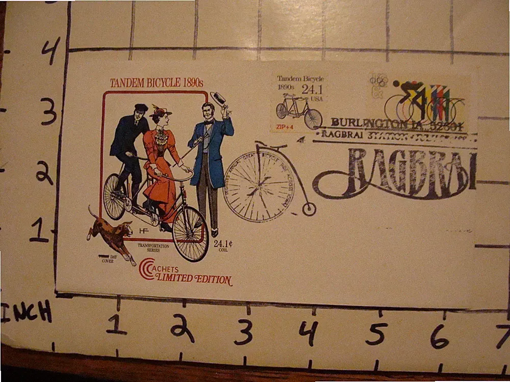 Vintage Envelope FIRST DAY ISSUE: TANDEM BICYCLE 1890'S CACHETS limited ed